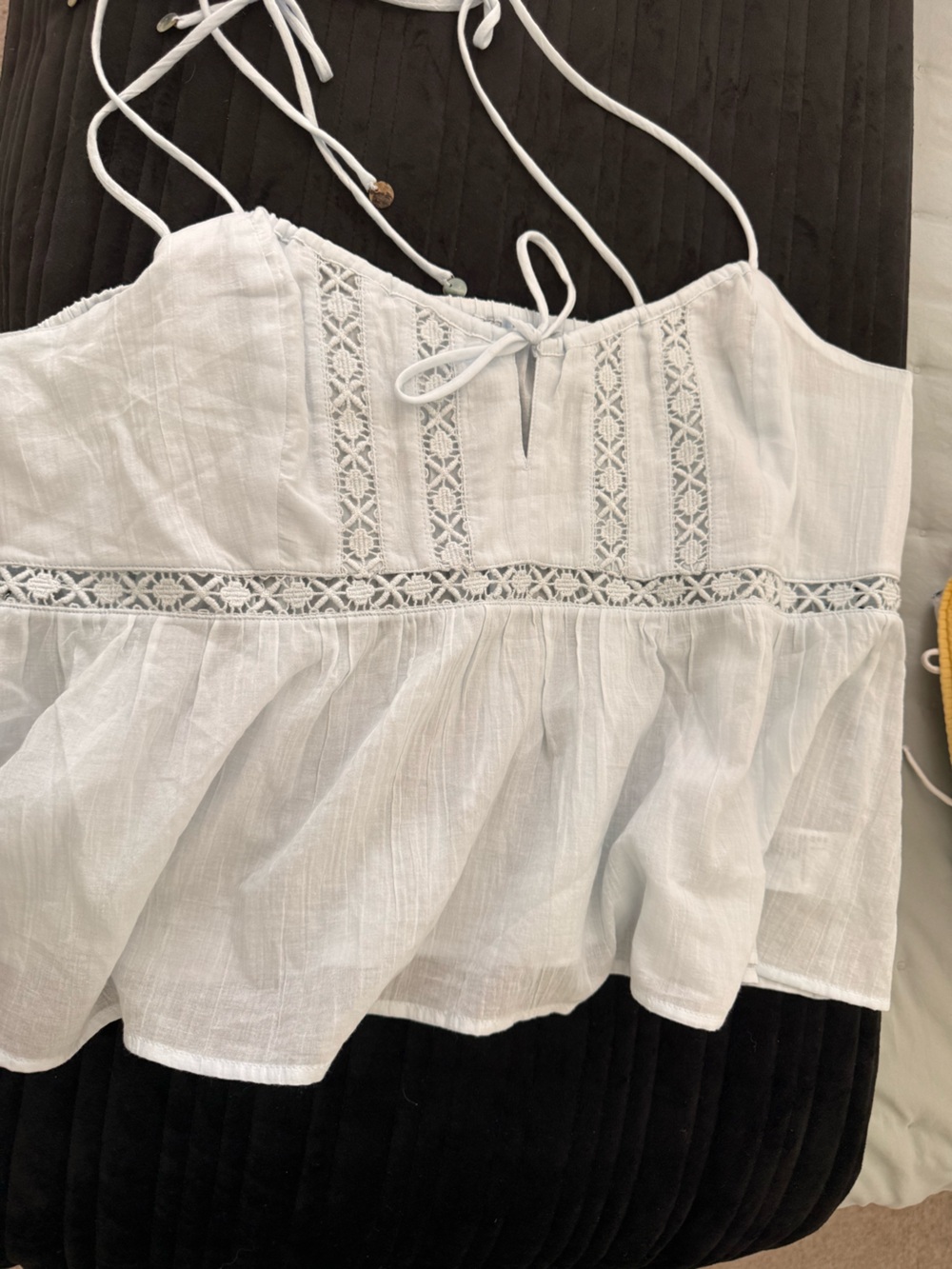 Light Blue Crochet-Trim Peplum Cami Top - Women